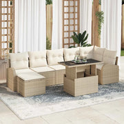 Set Divano da Giardino 8 pcs Beige e Crema polyrattan