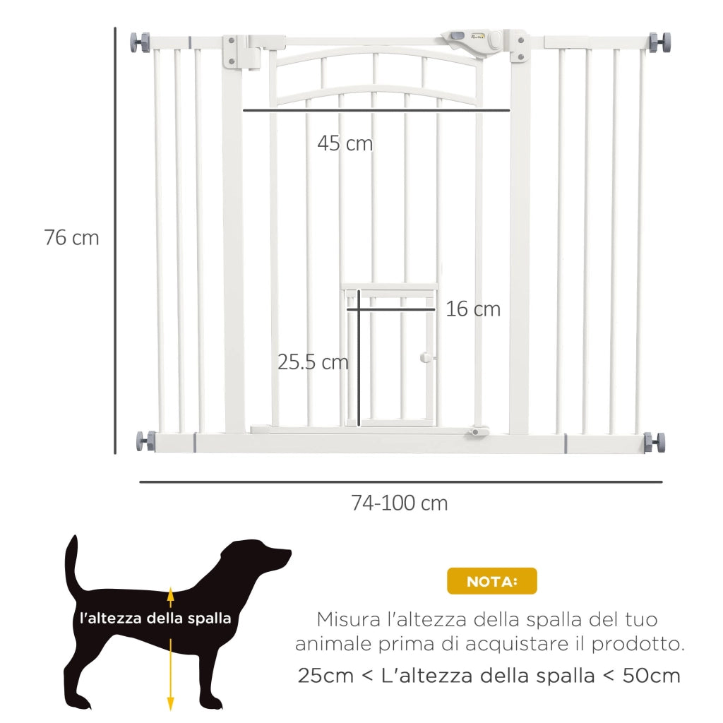 Cancellino per Cani taglia Piccola e Media 74-100x76 cm in Acciaio e PA Bianco
