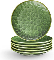 Set di piatti da tavola ceramici 25 cm - Set di 6 - Rond - Resistente al forno e microonde - Resistente alla lavastoviglie - Resistente ai graffi - Piatto in porcellana liscio - Adatto per bistecca, pasta, pizza - Per uso quotidiano e festa - Verde