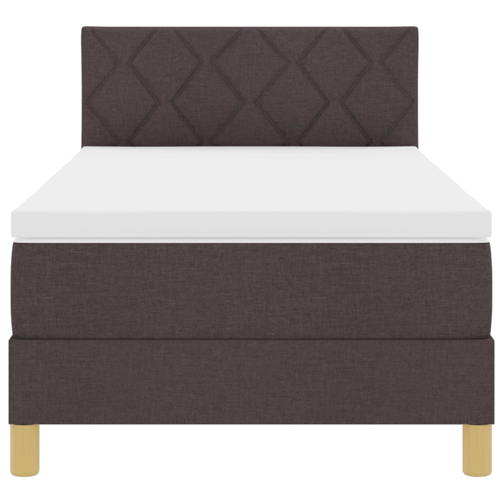 Letto Box Spring con Materasso e LED Marrone Scuro 90x190 cm in Tessuto