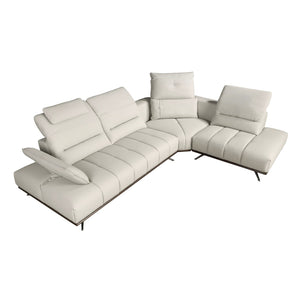 Divano angolare destro in pelle grigio chiaro