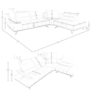 Divano angolare destro in pelle grigio chiaro