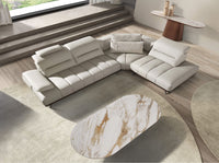 Divano angolare destro in pelle grigio chiaro