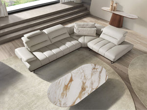 Divano angolare destro in pelle grigio chiaro