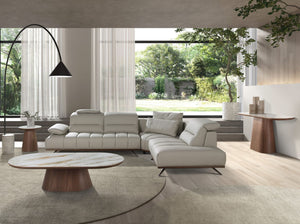 Divano angolare destro in pelle grigio chiaro