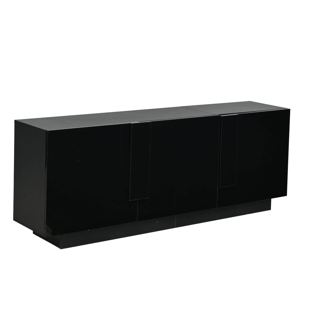 Credenza con 3 ante e 6 vani; finitura lucida - per soggiorno - 160×35×60 cm - nero