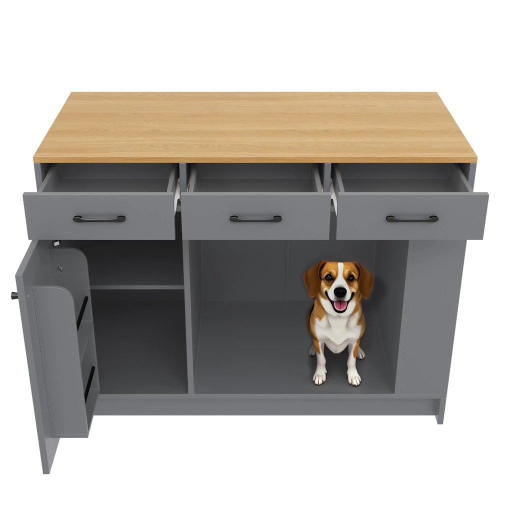 Isola cucina grigio naturale con area per animali e 3 cassetti