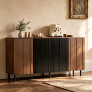 Credenza Cucina 160 cm Mobile Buffet 4 Ante Sideboard Noce e Nero