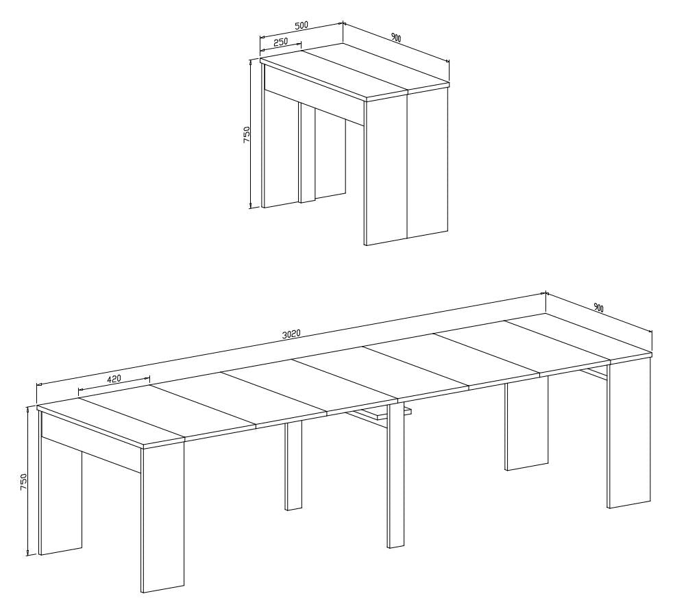 Consolle Tavolo Allungabile Estensibile Moderno Da 50 A 302 cm Con 6 Allunghe Ideale Per 14 posti Guide In Metallo Design Salvaspazio Soggiorno Salotto Cucina Ingresso Bianco