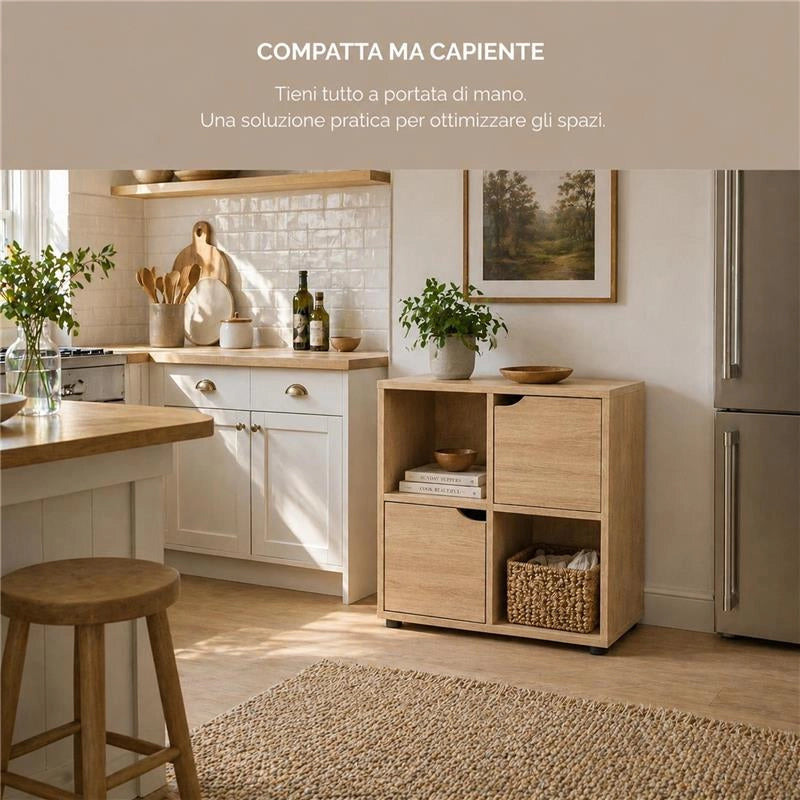 LIBRERIA IN MDF ROVERE CON QUATTRO RIPIANI E DUE ANTE MISURE: 60X30X63 CM