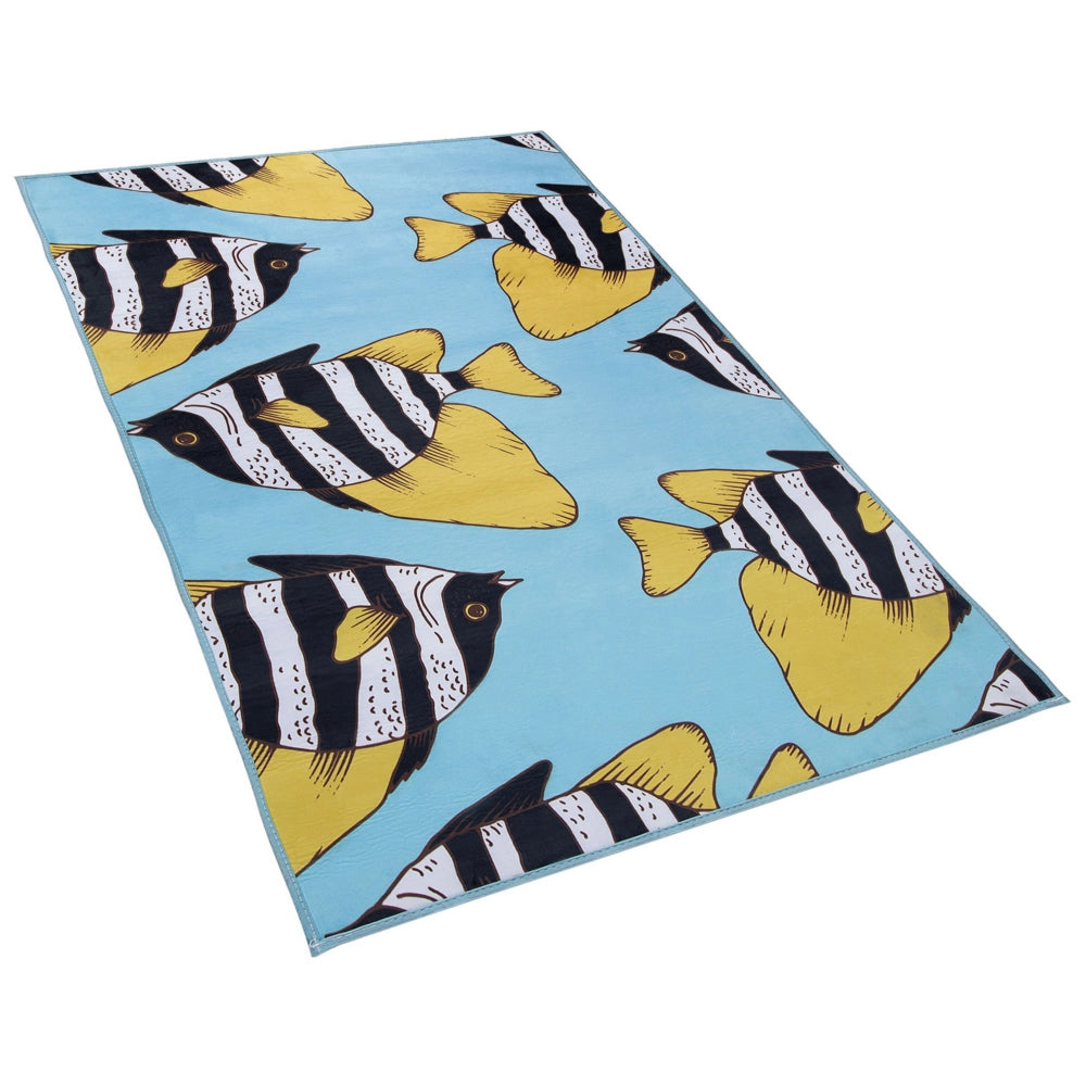 Tappeto tappetino Pesci Stampato Verde e Giallo 80 x 140 cm a pelo corto per Bambini