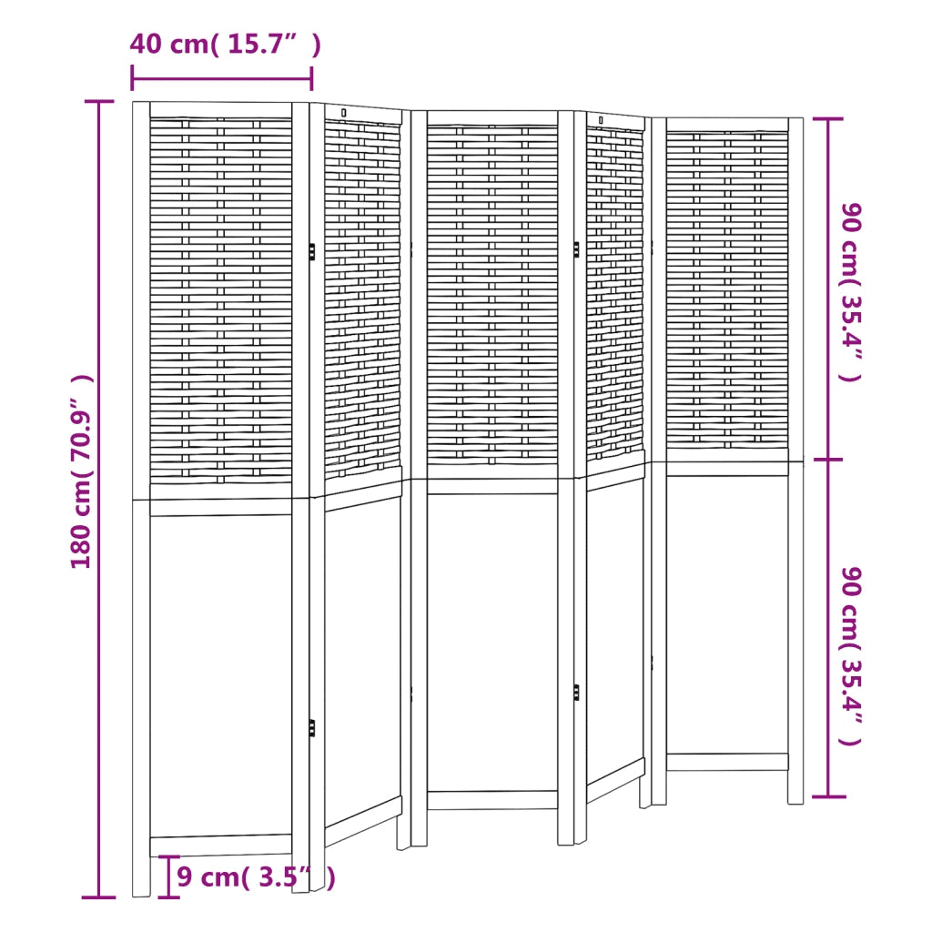 Divisorio Ambienti | Divider per stanze | Paravento 5 Pannelli Marrone Scuro Massello Paulownia