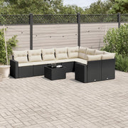 Set Divani da Giardino 10pz con Cuscini in Polyrattan Nero 3251783
