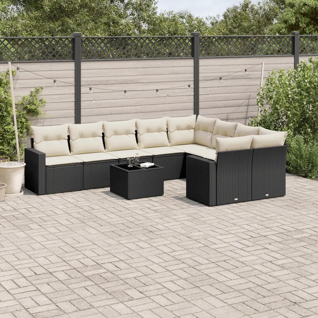 Set Divani da Giardino 10pz con Cuscini in Polyrattan Nero 3251783