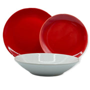 Servizio di Piatti da Tavola in Ceramica Rosso e Bianco 18 Pezzi