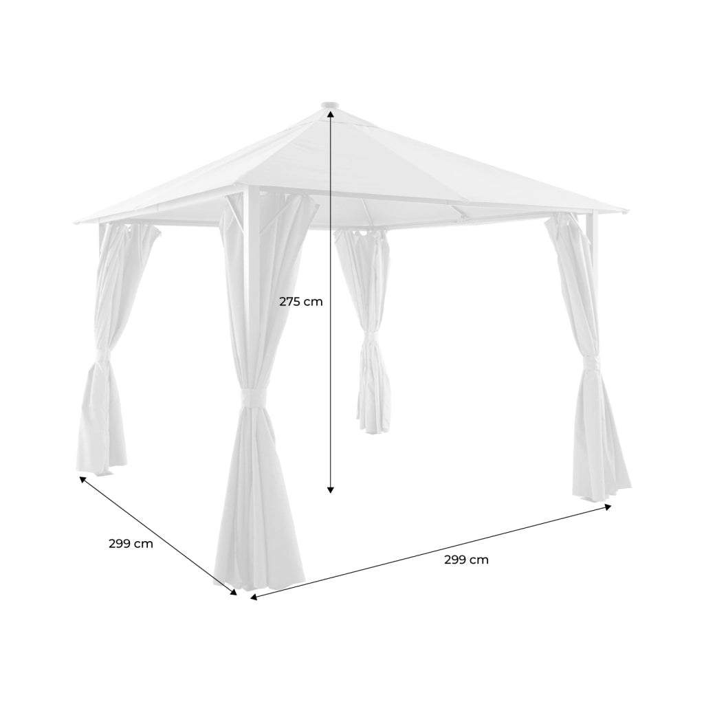 Gazebo da giardino 3x3m in alluminio effetto legno con tende e led,