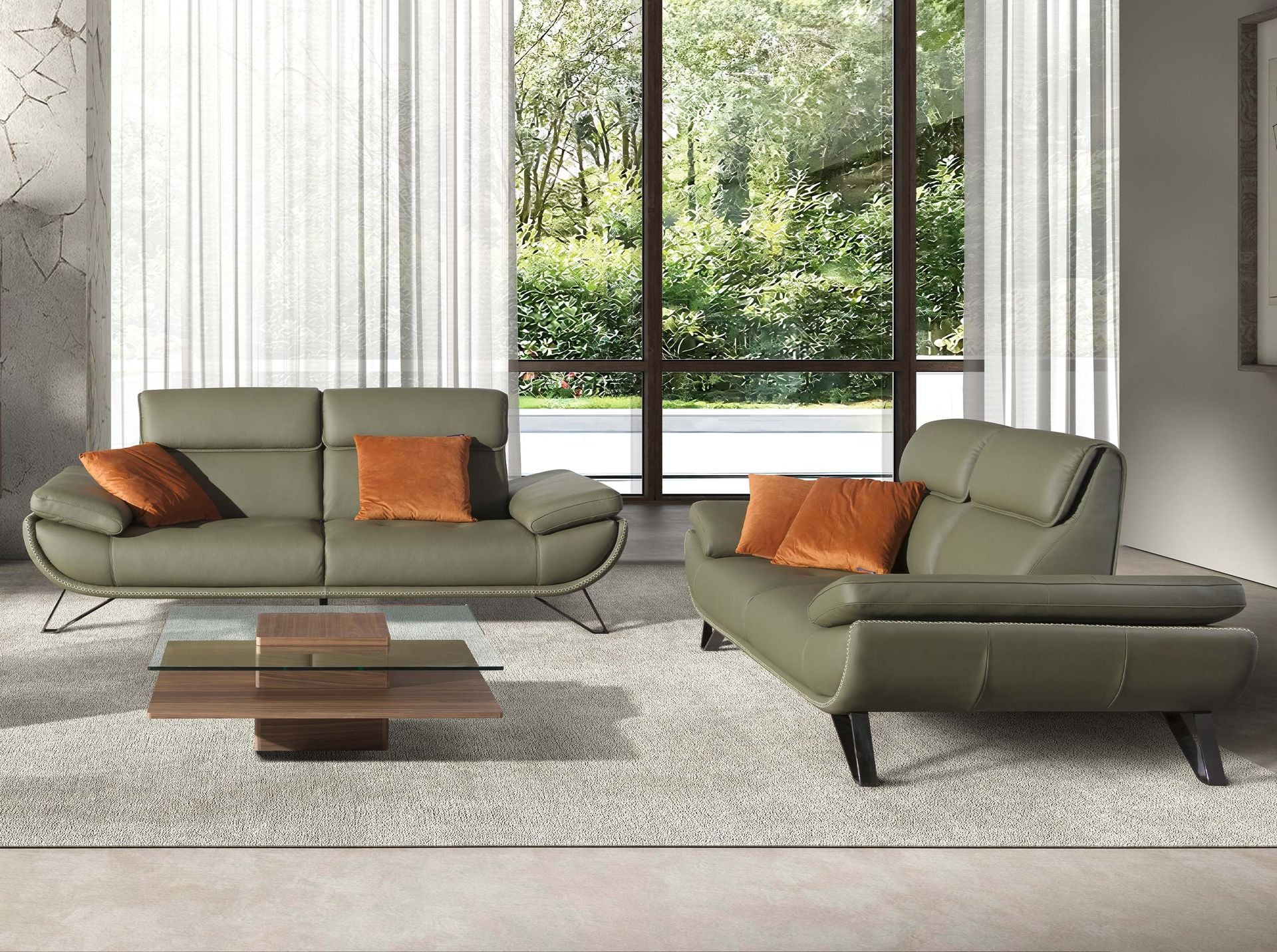 Divano a 3 posti in pelle verde oliva