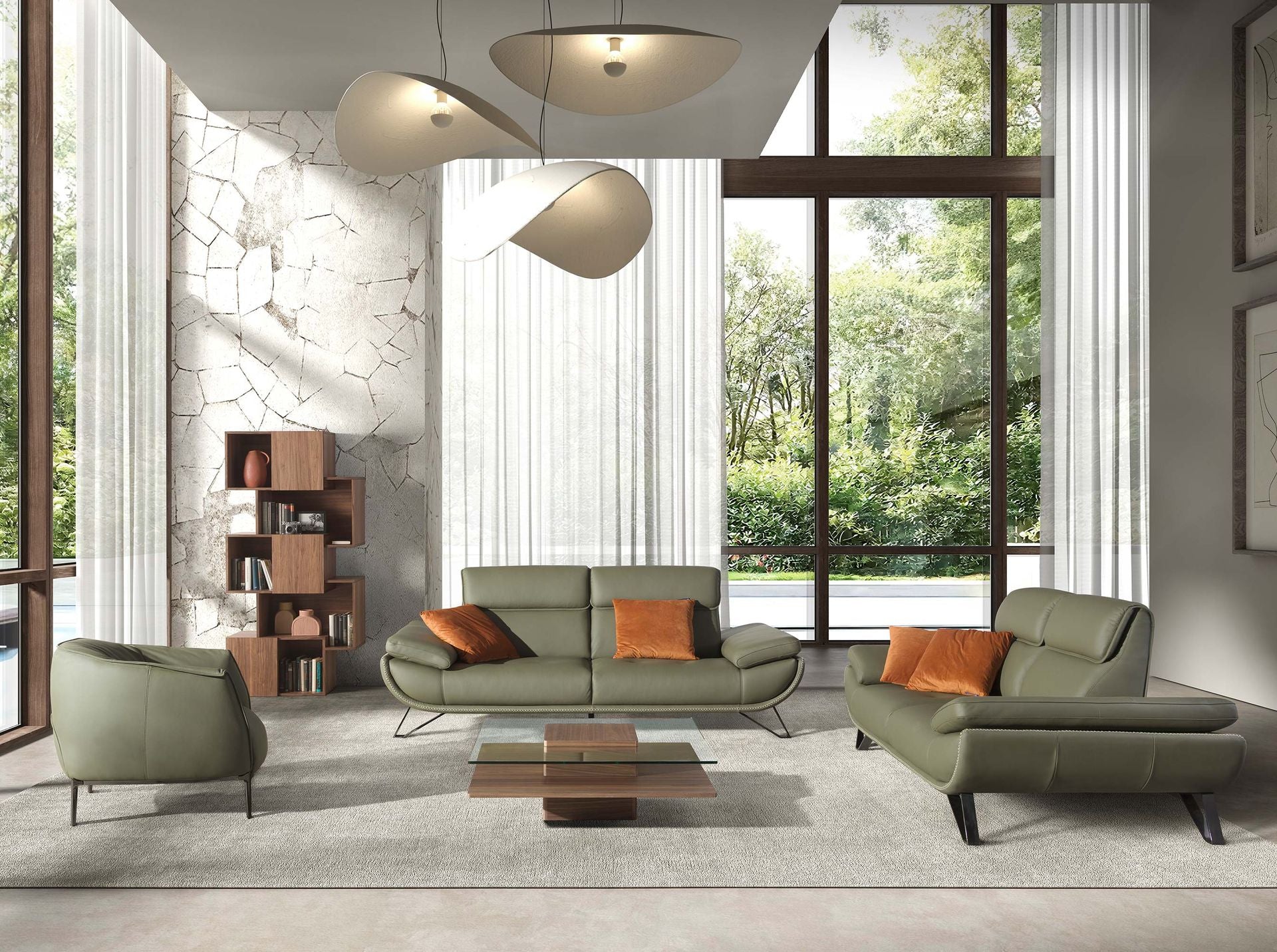 Divano a 3 posti in pelle verde oliva