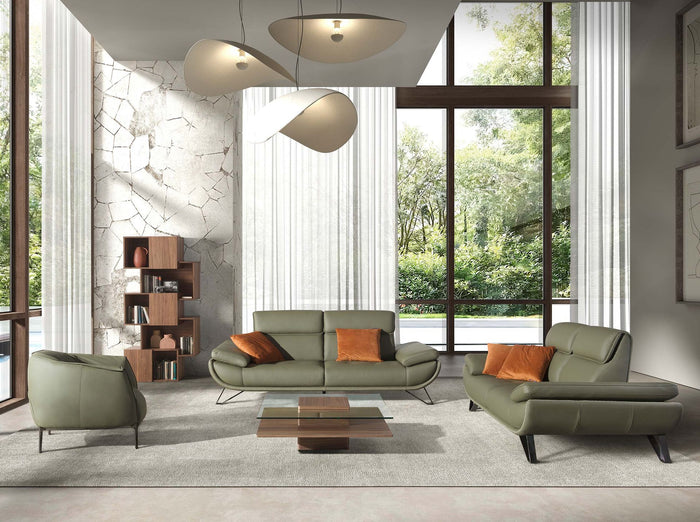 Divano a 3 posti in pelle verde oliva