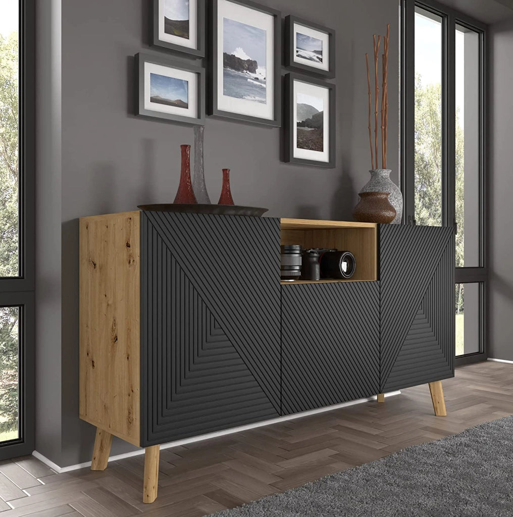 MOBILE CASSETTIERA SOGGIORNO LUXI 146x42x80cm ROVERE NERO OPACO