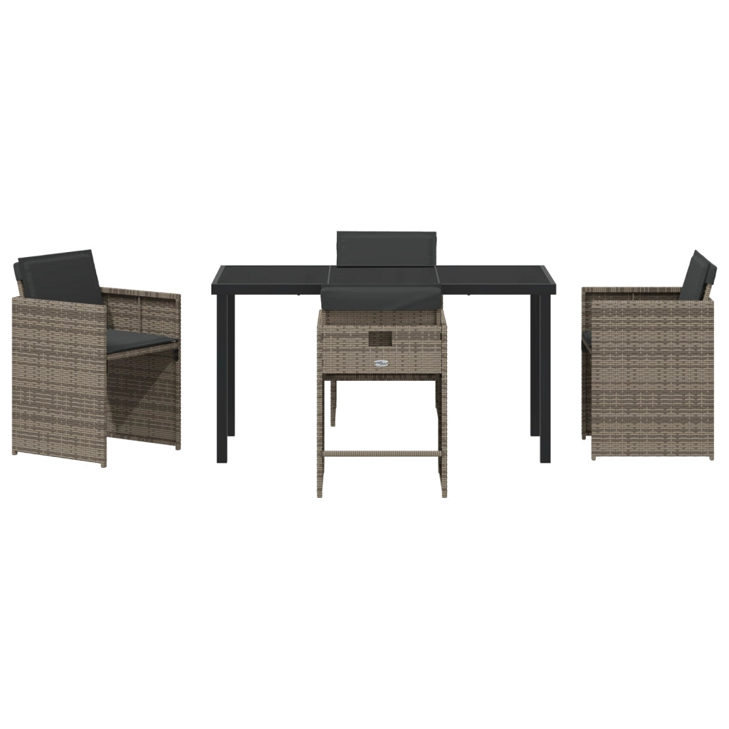 Set da pranzo da giardino a 5 pezzi con cuscini in polyrattan grigio