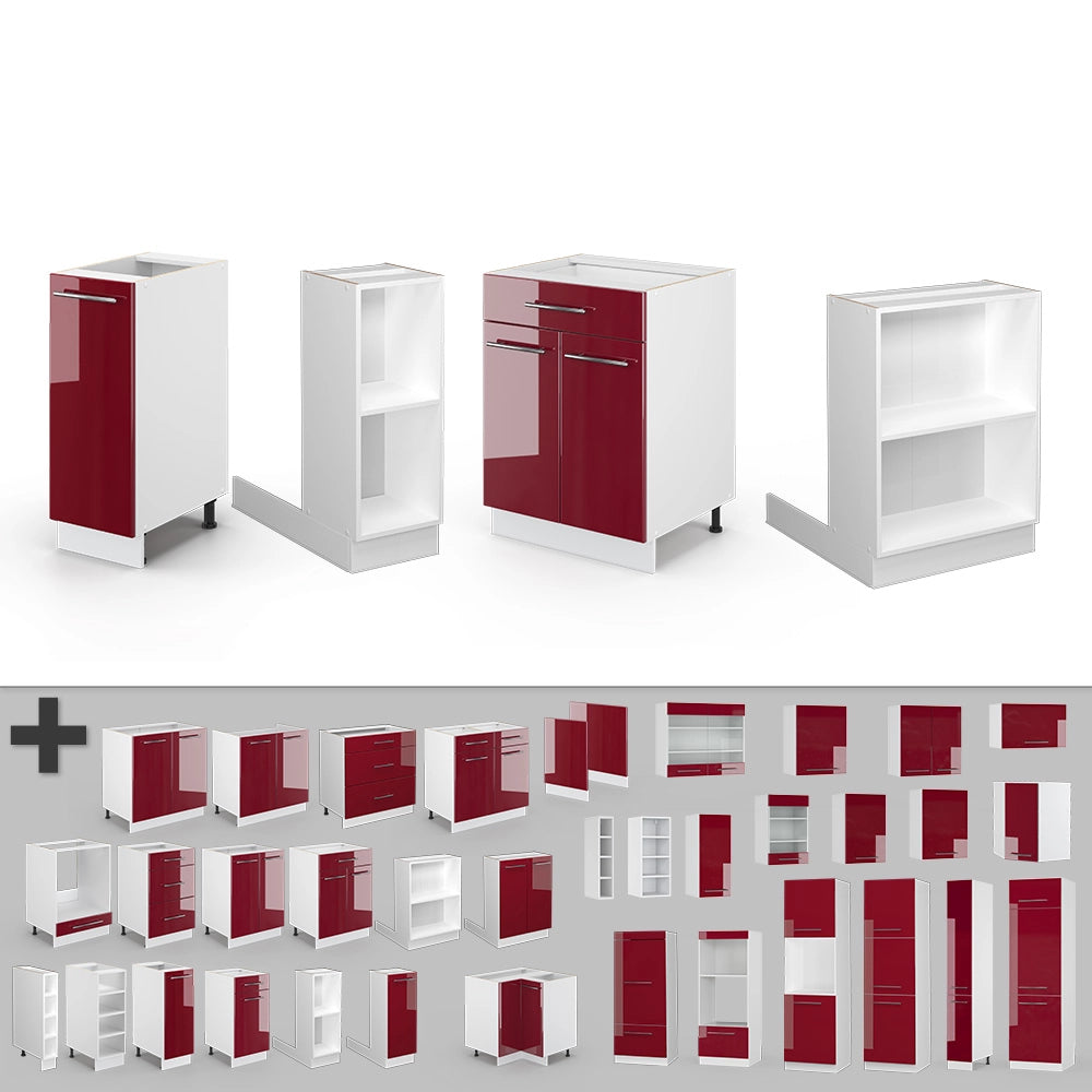 Vicco Isola cucina Bordeaux lucido/bianco 90 cm con cassetto, senza piano di lavoro