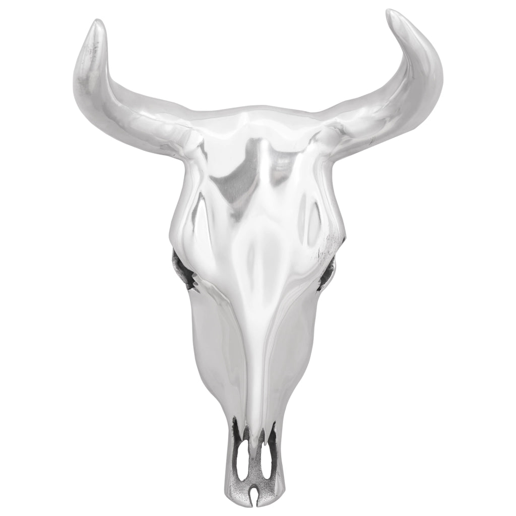 Teschio di Toro da Muro Argento 34x13x53 cm Alluminio