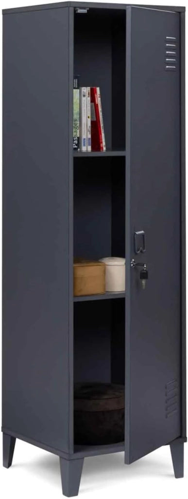 Armadietto ESTER con porta in metallo grigio scuro, design industriale