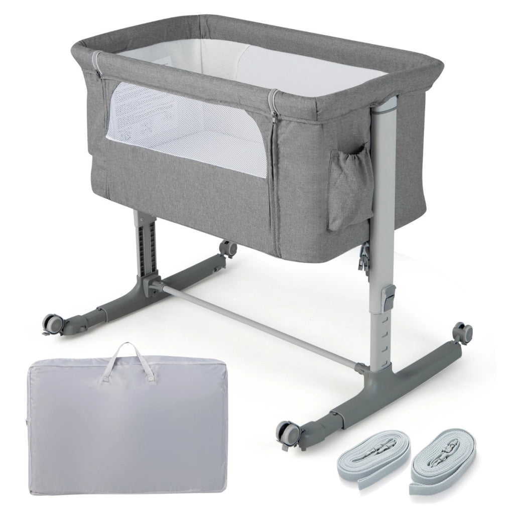 Culla per bambini 3 in 1 con 5 livelli di altezza regolabili borsa da viaggio, Traversina per bambini Grigio