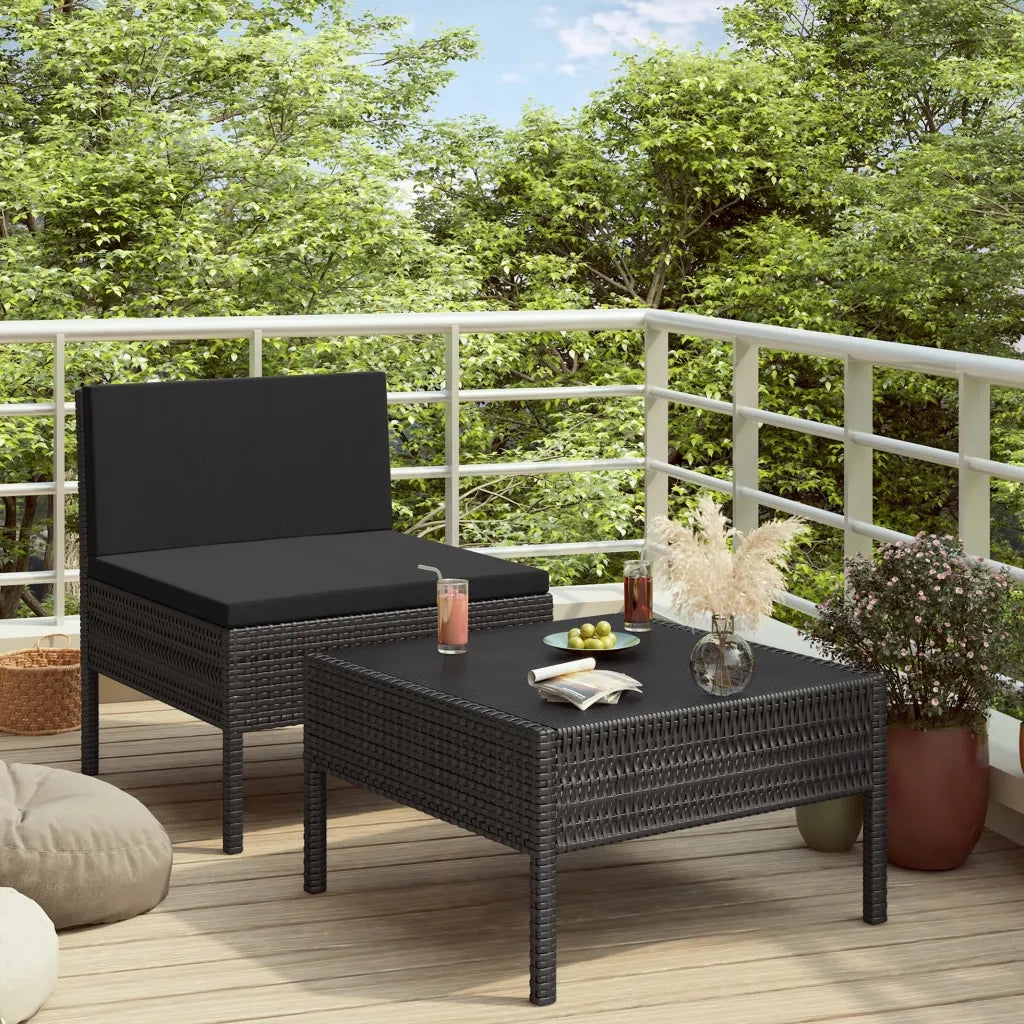 Set Divani da Giardino 2 pz | Set Salotto da Giardino con Cuscini in Polyrattan Nero