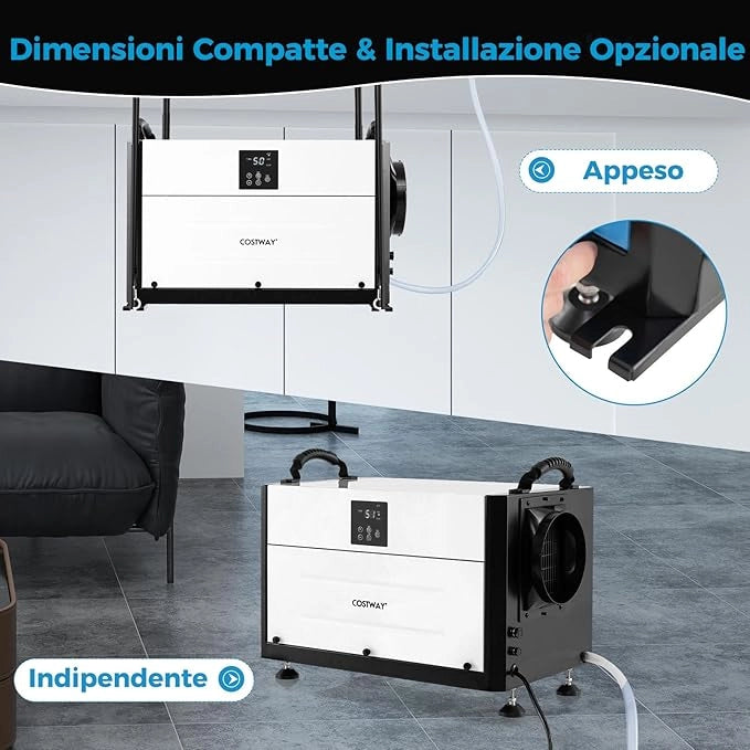 58,5/73,5 L Deumidificatore Commerciale, Deumidificatore Industriale con 3 Modalità e Timer 24H, Sbrinamento Automatico per Cantina Magazzino (73,5 L/giorno Nero)