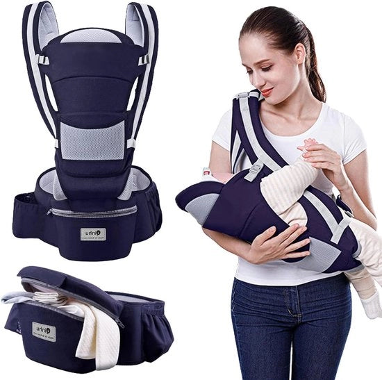 Tas per neonati ergonomico - blu scuro - diverse posizioni di sedia - 0-36 mesi