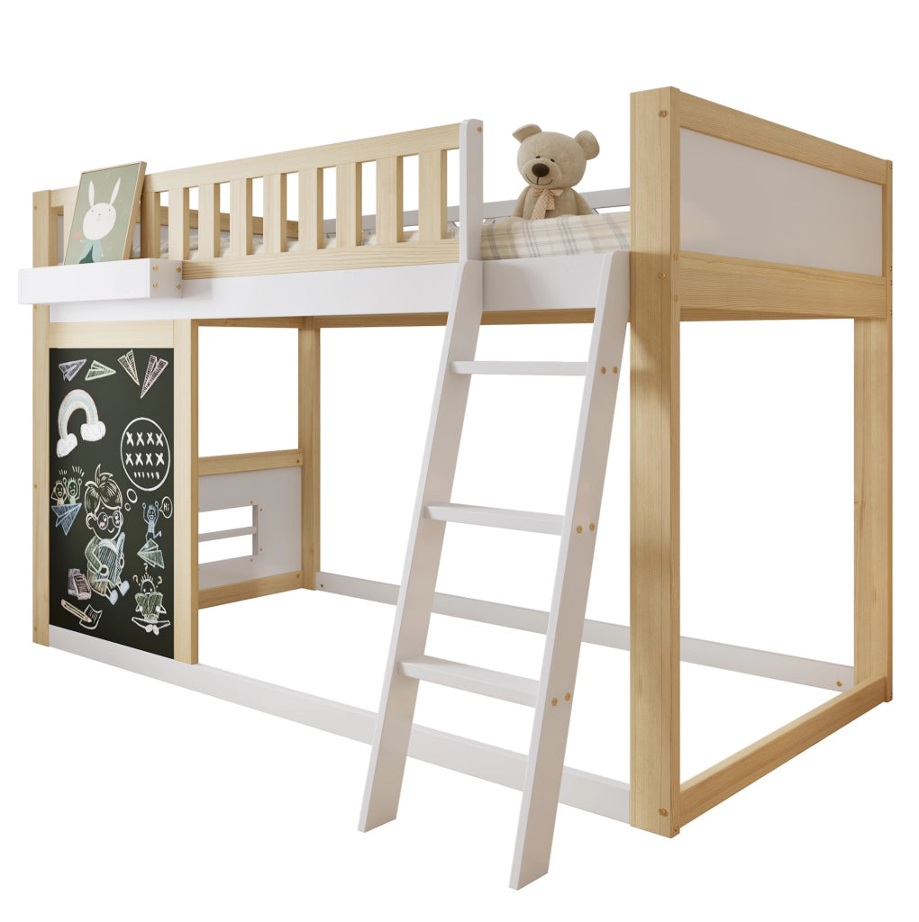 Letto a soppalco per bambini 90x200 cm bianco e naturale
