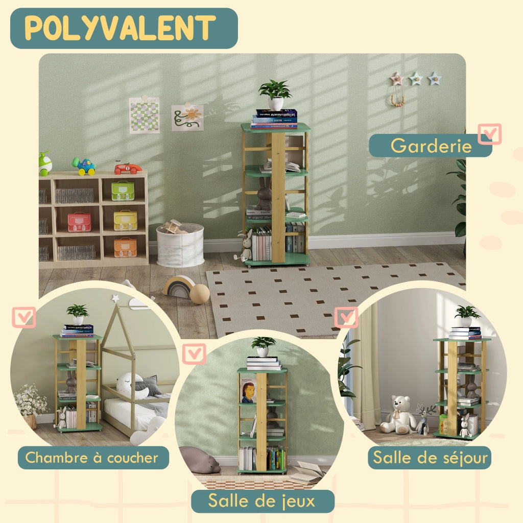 Libreria bambini con rotelle 3 ripiani ¨C Xylo ¨C legno verde per cameretta