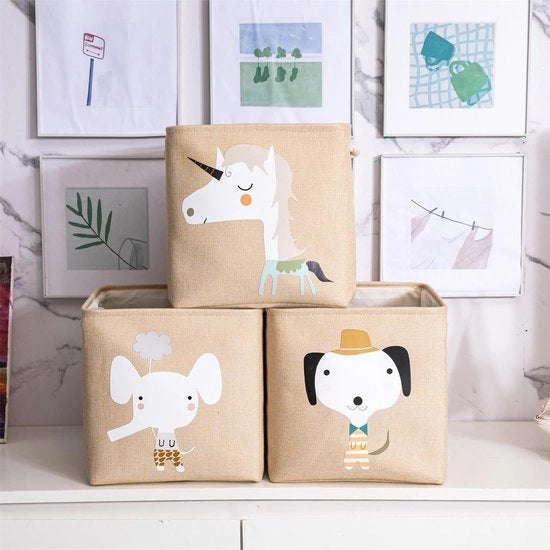 Set di contenitori per bambini, 4 pezzi, 28 x 28 x 28 cm, contenitore pieghevole per bambini. Ideale per uso Kallax, cassetti per giocattoli, giocattoli, libri, camera da letto dei bambini. Beige unicorno.
