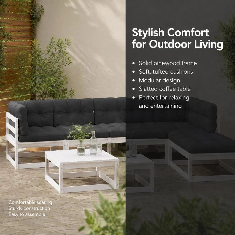 5-piece Garden Lounge Set With Cushions, Solid Pine Wood