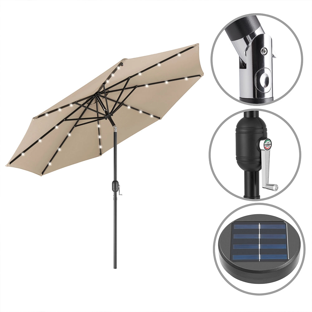 Ombrellone da Giardino 270 cm con Luci LED Parasole Ecru Antivento Esterno 8 Ribs