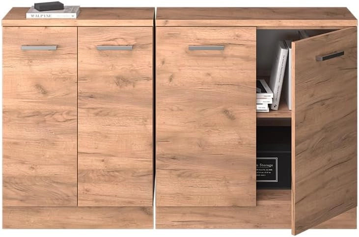 Set di mobili sottotetto Rion, Quercia dorata, 140 cm Set di 2 carcasse armadio profondità 60 cm, adatto per il salvaspazio sotto tetti spioventi