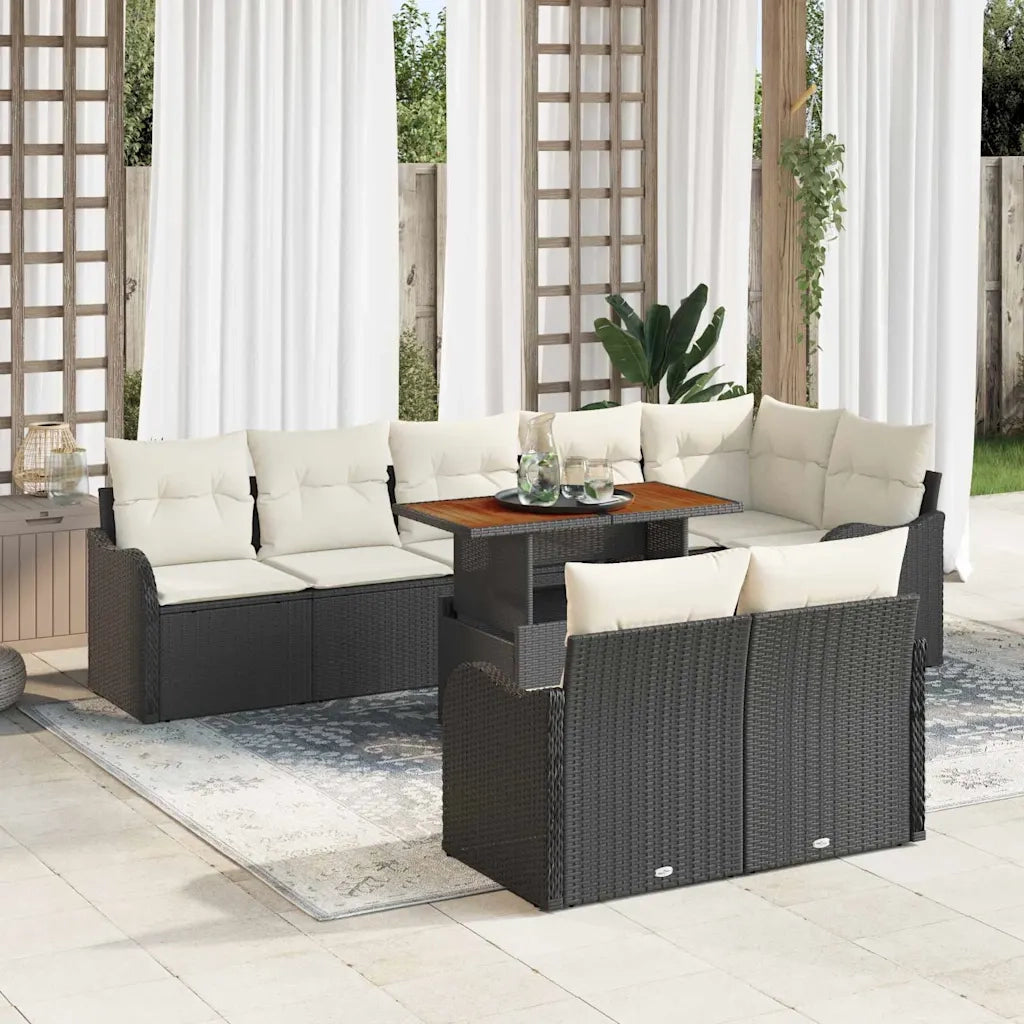 Set Divano da Giardino con cuscino 9 pcs Nero e crema 3349473