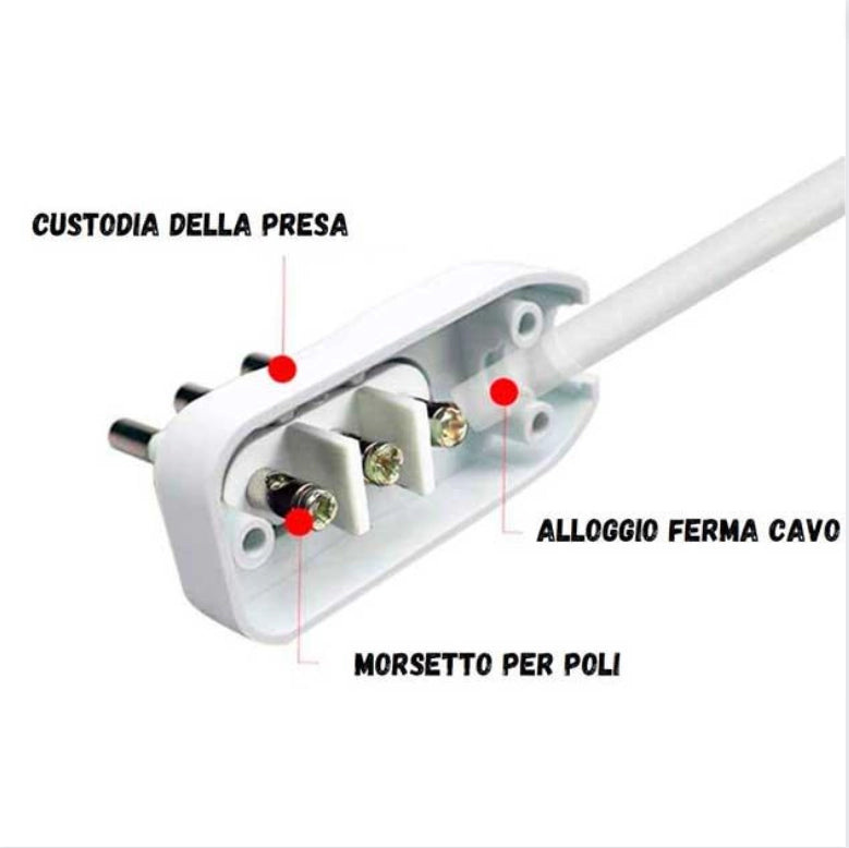 Spina elettrica bianca salvaspazio attacco grande 16 ampere ecova