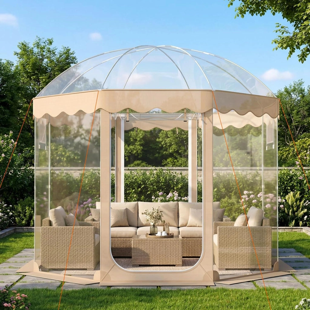 Tenda a Bolla Trasparente, Vista Panoramica a 540°, Tenda Sportiva Pop-up con 8 Corde Antivento, 16 Picchetti, 4 Sacchi di Sabbia e Borsa per Eventi Sportivi, Pesca e Campeggio