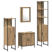 Set di mobili per il Bagno | Armadio da bagno 4 pz Marrone Legno multistrato