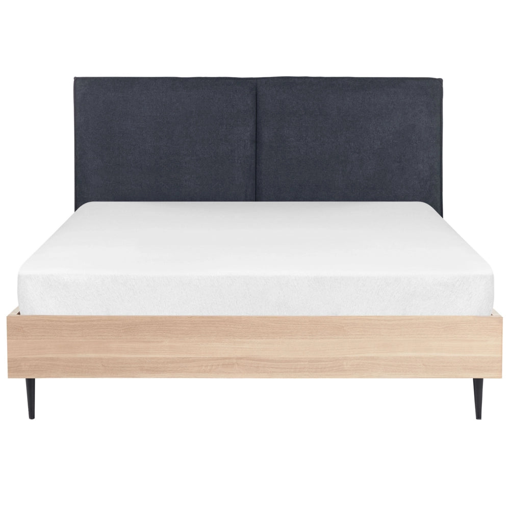 Telaio del letto grigio scuro in tessuto UE matrimoniale Dimensioni 160 x 200 cm Testiera imbottita Telaio in MDF Gambe in metallo Base a doghe in legno Camera da letto in stile moderno