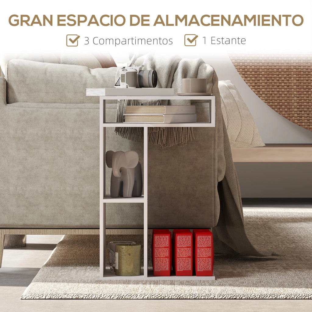 Tavolino da Salotto con Ruote e Ripiani Aperti ¨C Zephmum ¨C Bianco 40x30x69 cm