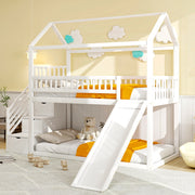 OKWISH Letto a Soppalco 90×200 cm, Letto Singolo con Scivolo, Scala Contenitore e Sponde Alte, senza Materasso, Bianco