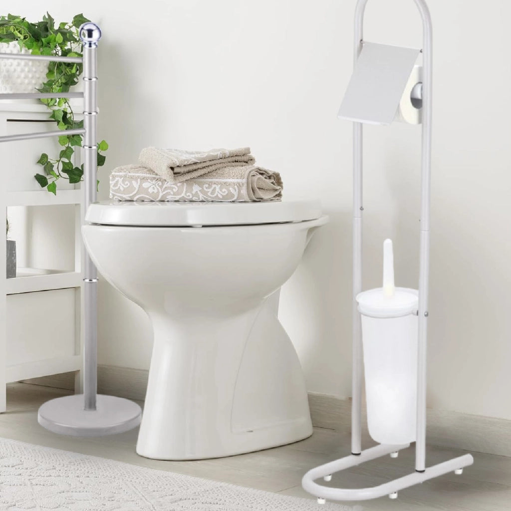 Piantane da Bagno Portarotolo Porta scopino Acciaio Smaltato Grigio Chiaro