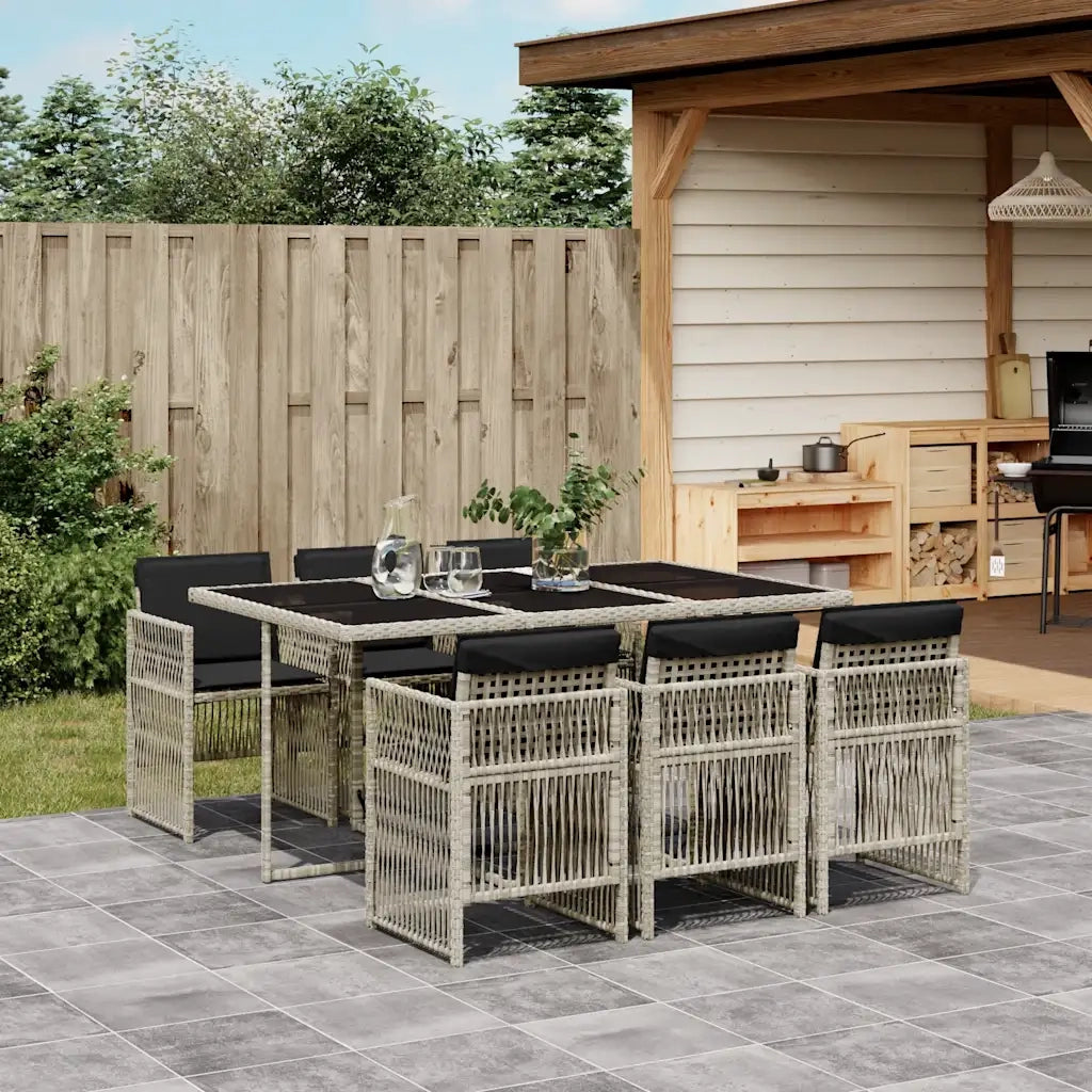 Set da Pranzo da Giardino 7 pz Cuscini Polyrattan Grigio Chiaro