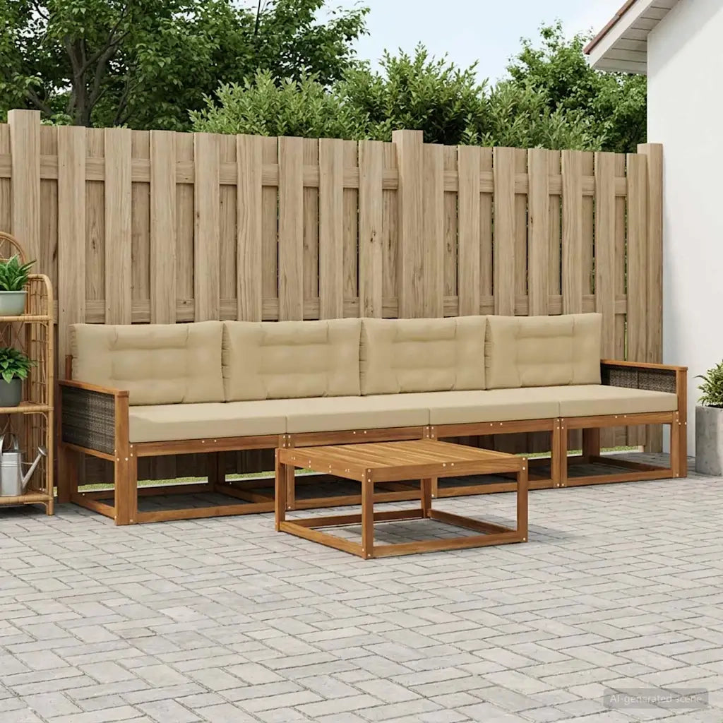 Set di divani da esterno con cuscino 5 pcs Naturale e Beige