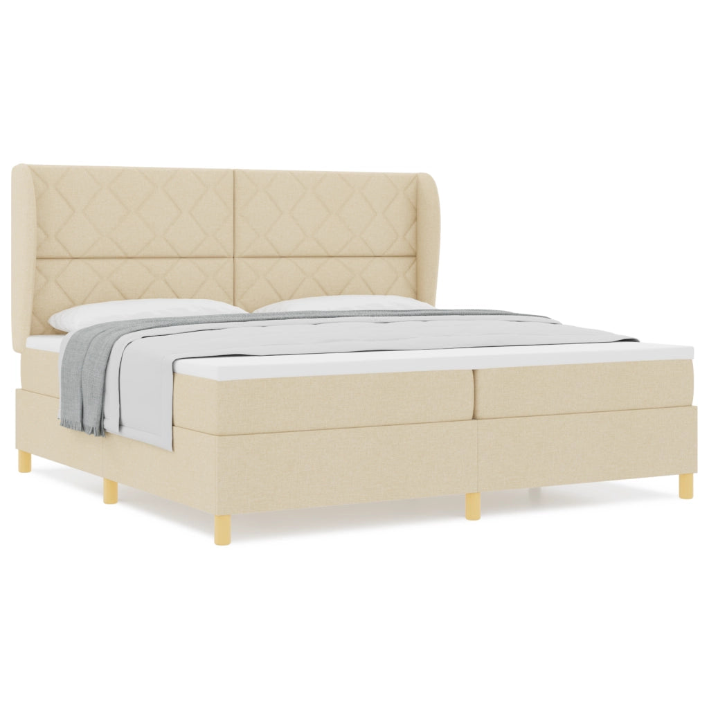 Letto Box Spring Crema con Materasso 200x200 cm Tessuto