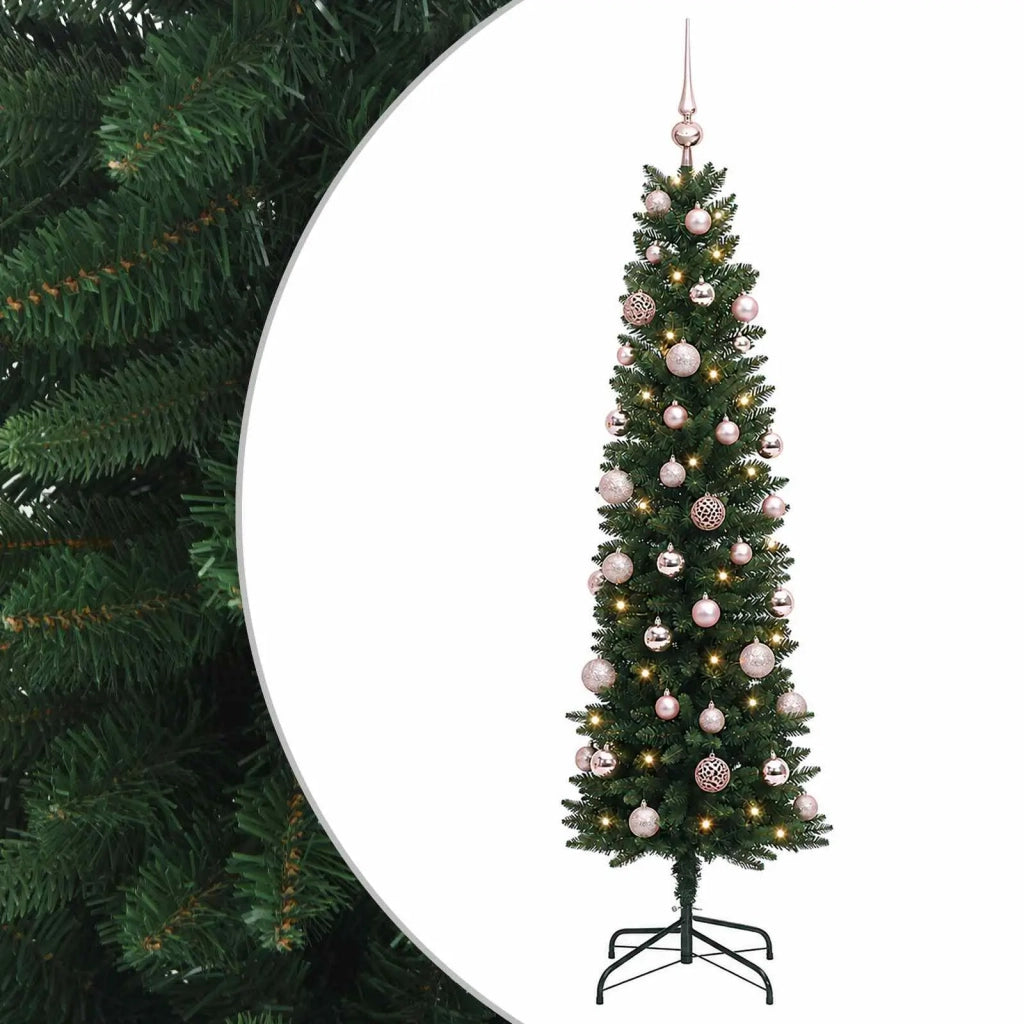 Albero di Natale Artificiale Slim con Palline 120 cm 150 LED 3465829